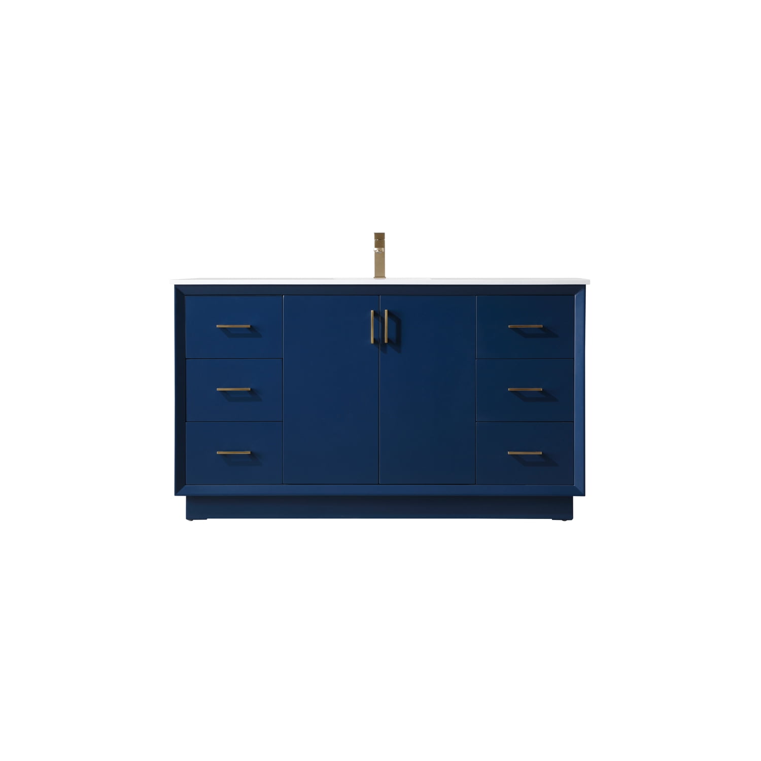 Hayes Blue Freestanding Vanity with Gold Hardware and Marble Countertop