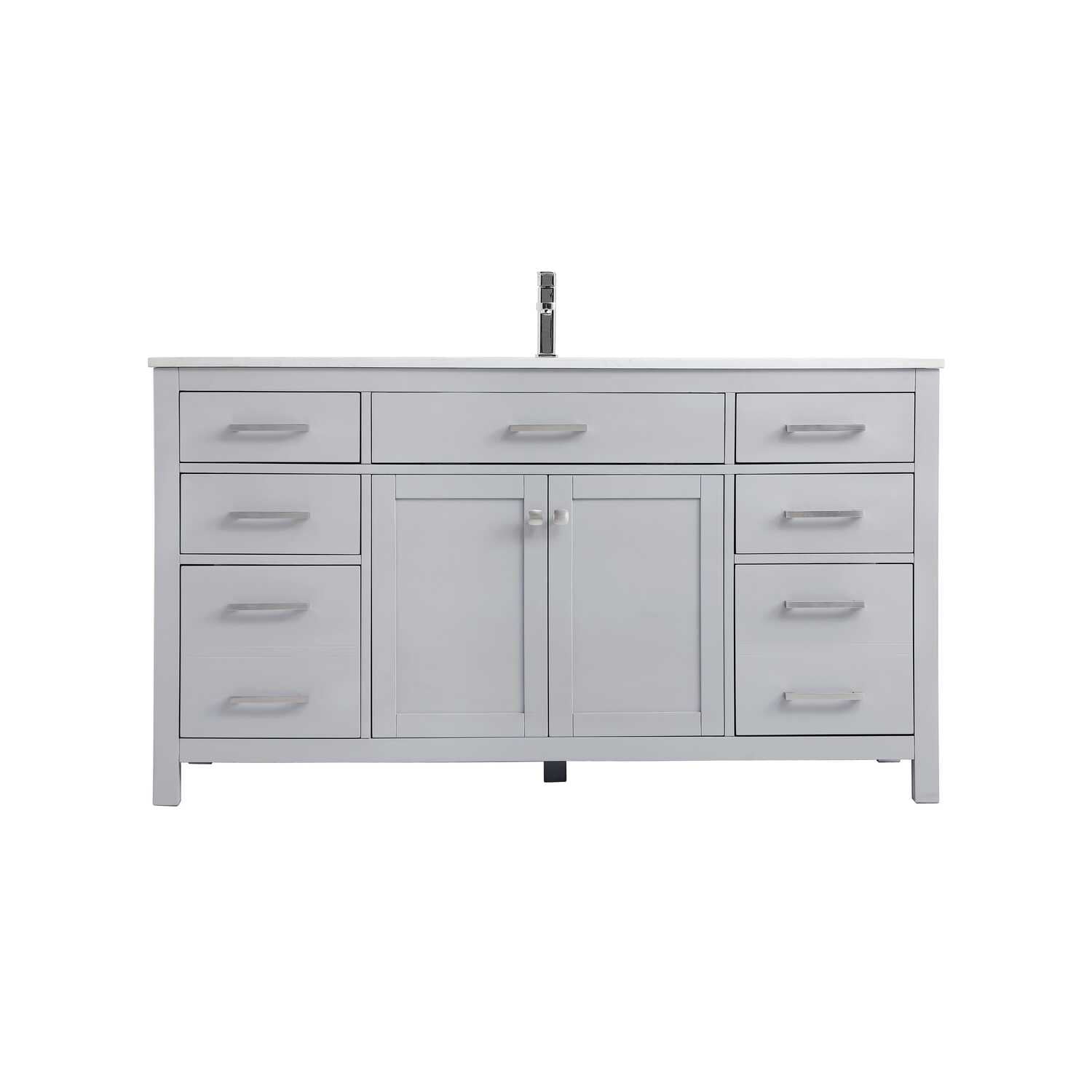 Grey 60" Freestanding Double Sink Vanity with Calacatta White Marble Top