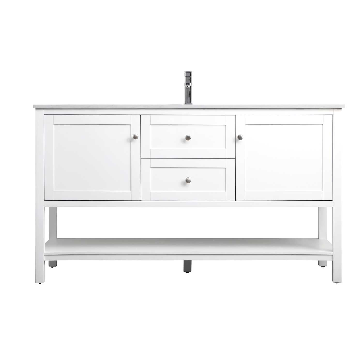 Heath 60'' White Freestanding Double Bathroom Vanity with Engineered Marble Top