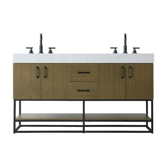 Elegant Kitchen and Bath 60 inch Double Bathroom Vanity in Chestnut Brown