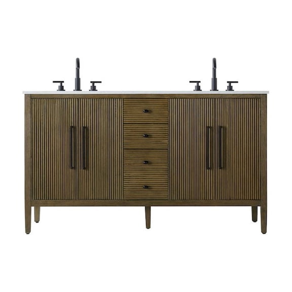 Elegant Kitchen and Bath 60 inch Double Bathroom Vanity in Hazel Oak