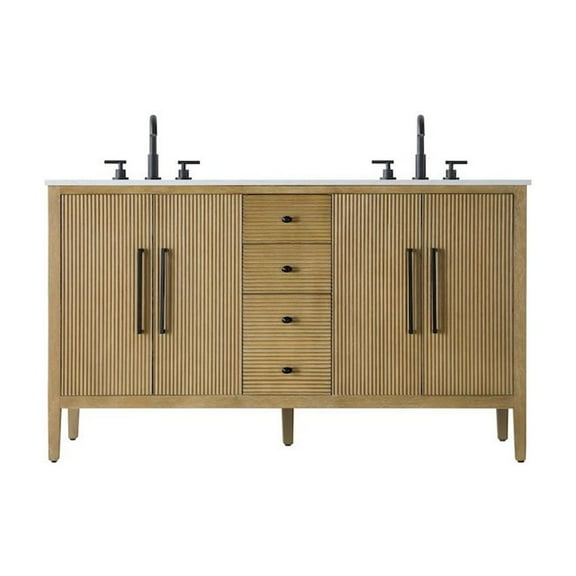 Elegant Kitchen and Bath 60 inch Double Bathroom Vanity in Linen Oak
