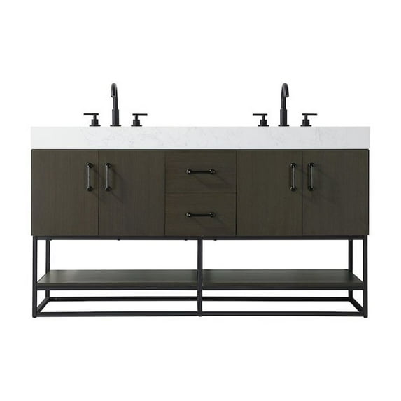 Elegant Kitchen and Bath 60 inch Double Bathroom Vanity in Mocha Brown