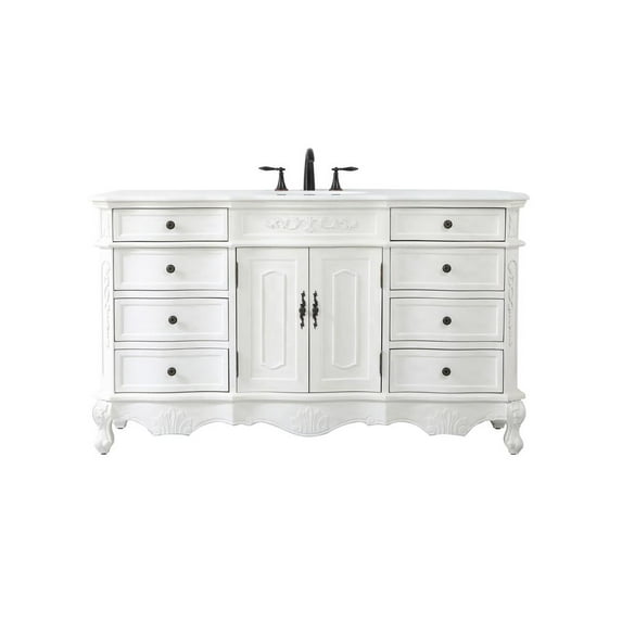 Elegant Kitchen and Bath 60 inch Single Bathroom vanity in antique white