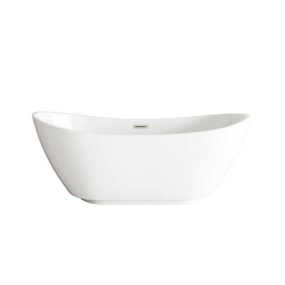 Elegant Kitchen and Bath 62 inch Soaking Bathtub in Glossy White with Brushed Nickel Trim