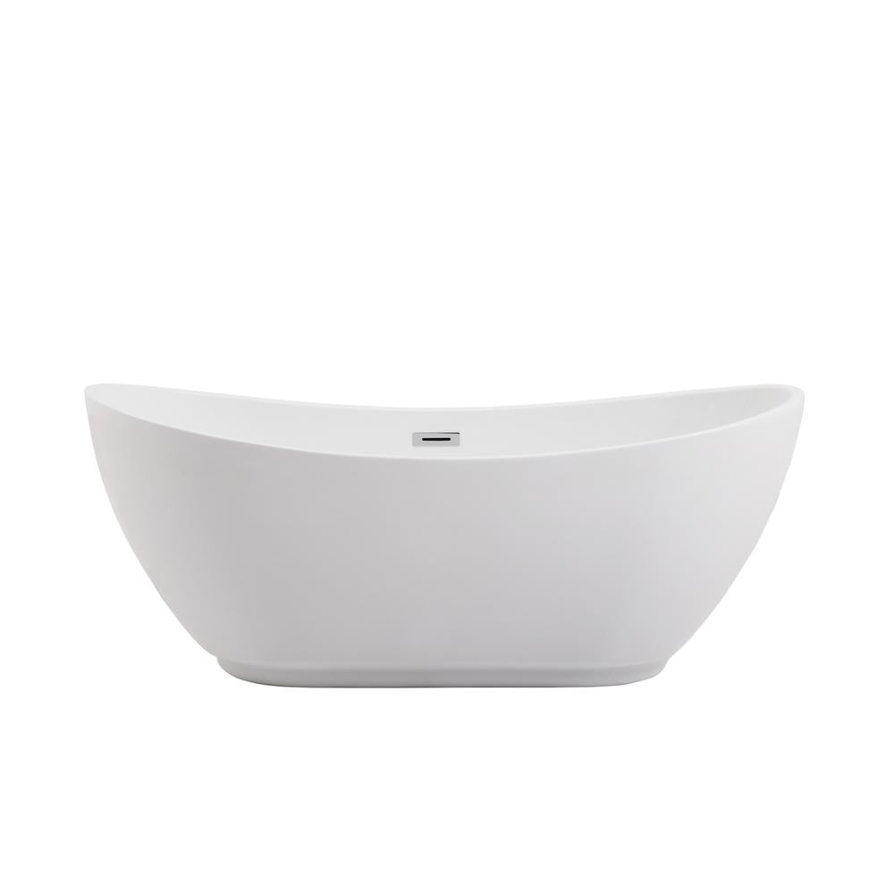 Elegant 62" Glossy White Acrylic Soaking Bathtub