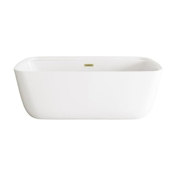 Elegant Kitchen and Bath 67 inch Soaking Bathtub in Glossy White with Brushed Gold Trim