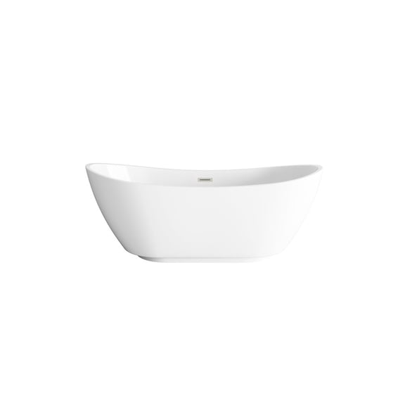 Elegant Kitchen and Bath 67 inch Soaking Bathtub in Glossy White with Brushed Nickel Trim