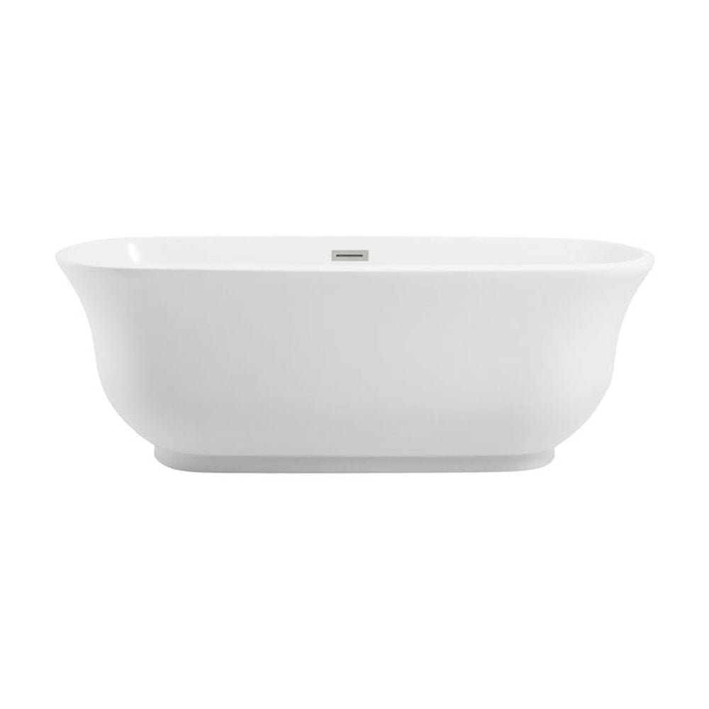 Glossy White Acrylic Freestanding Bathtub with Brushed Nickel Trim