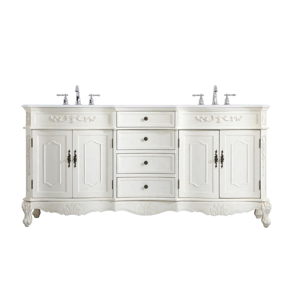 Antique White Double Freestanding Vanity with Quartz Countertop