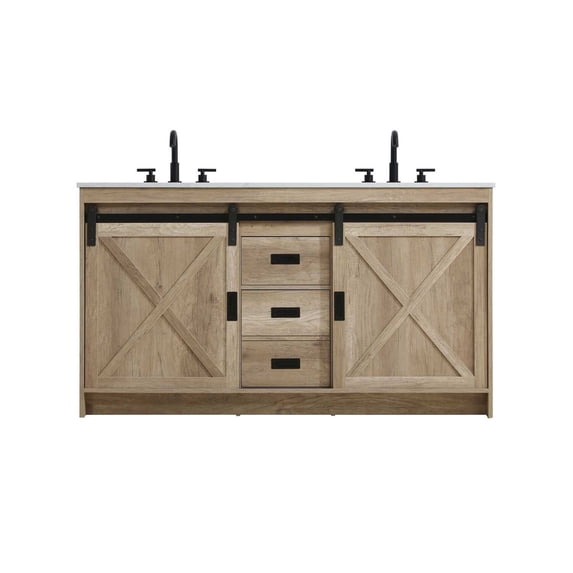 Elegant Kitchen and Bath Austin 60 inch Double Bathroom Vanity in Natural Oak