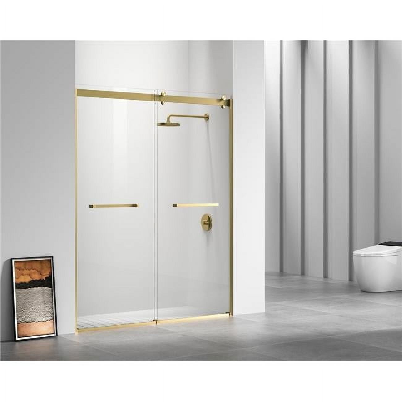 60" Frameless Double Sliding Shower Door in Brushed Gold