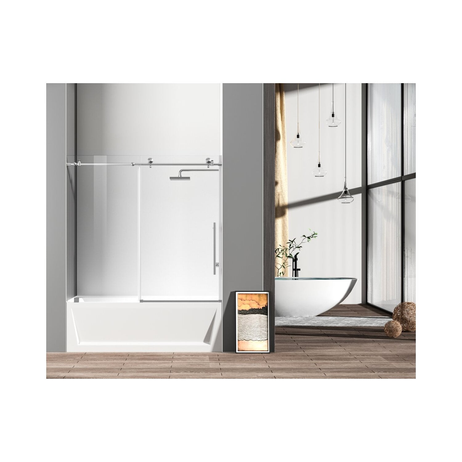 60" Frameless Sliding Tub Door with Brushed Nickel Finish