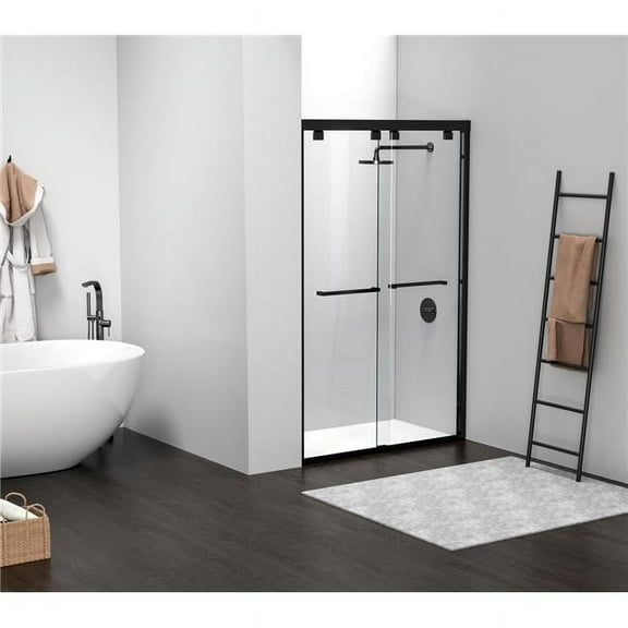 Elegant Kitchen and Bath Semi-Frameless Shower Door 48 X 76 Matte Black