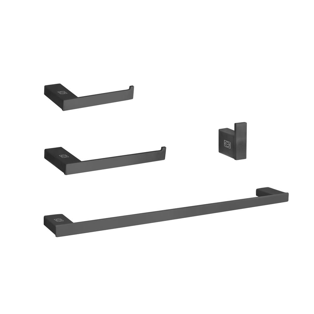 Matte Black Stainless Steel Bathroom Hardware Set, 4-Piece