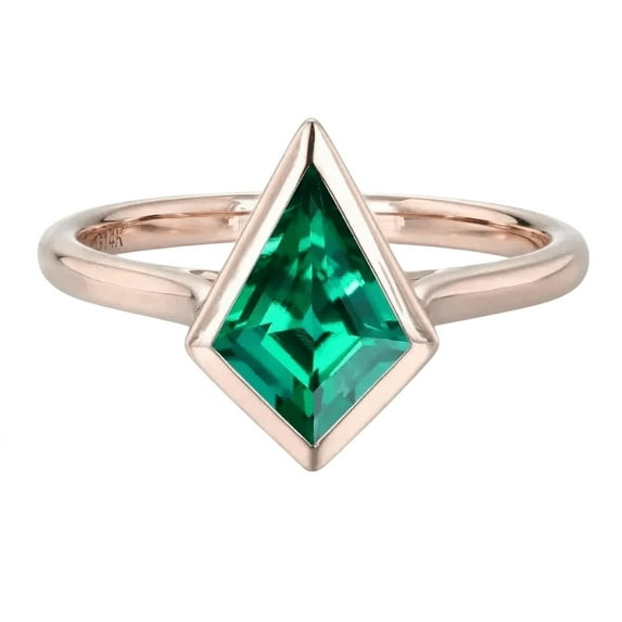 Elegant Kite-Cut Lab-Created Emerald Bezel Set Solitaire Engagement Ring in 925 Sterling Silver – Timeless Design, Exceptional Craftsmanship, Hypoallergenic Comfort
