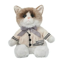 Elegant Knit Cardigan Cute Cat Plush Doll - Realistic Fluffy Feline with Gray Bowknot Accent & Holiday Birthday Gift
