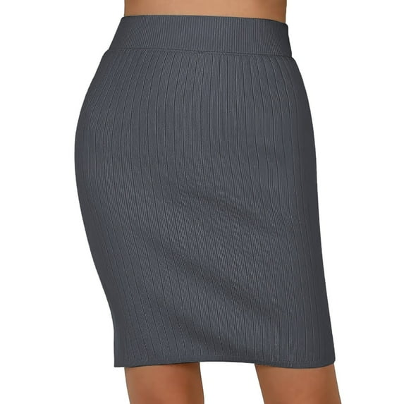 Elegant Knit Pencil Skirt, High Waist Side Slit Midi for Work, Stretchy Comfortable Pull On, Women's Ecofabric Ponte Above Knee Fitted Classic
