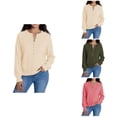 thumbnail image 1 of Elegant Knit Pullover Sweater with Half Button Henley Neck, Long Sleeves, Loose Fit Casual Tunic for Women – Cozy Outdoor Comfort in Beige, 1 of 4