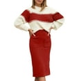 thumbnail image 1 of QHFBli Womens 2 Piece Sweater Skirt Sets Color Block Knit Sweater Top Bodycon Skirt Two Piece Outfits, 1 of 4