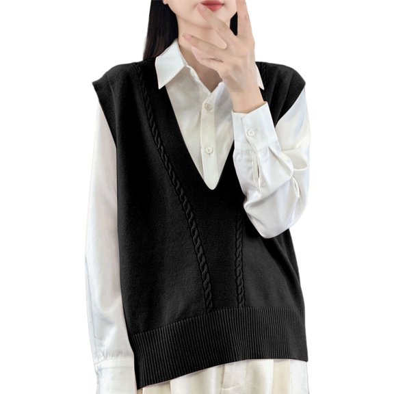Elegant Knit Sweater Vest Sleeveless Open Front Cardigan Top For Autumn Winter Layering Casual Daily Outfits