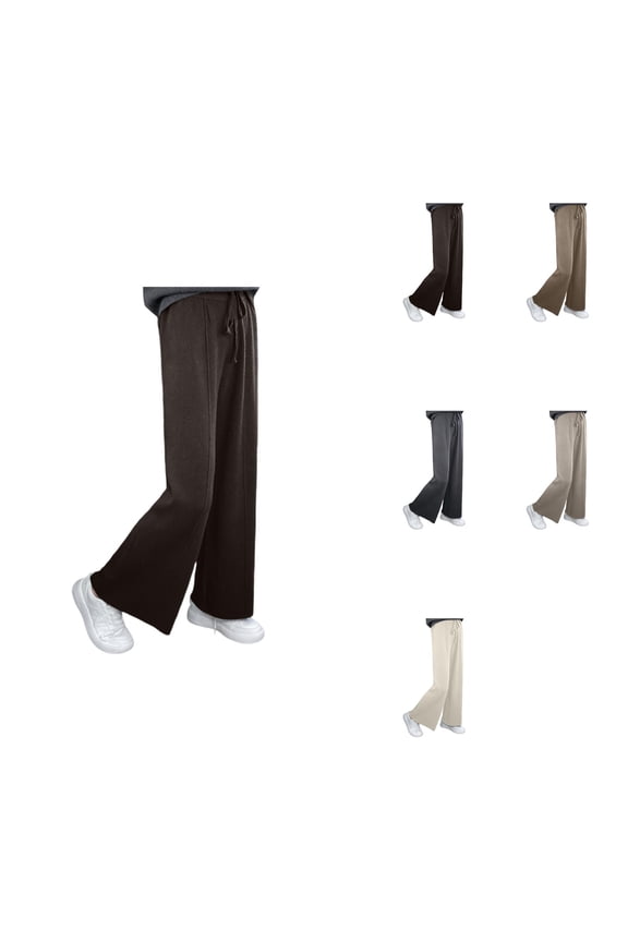 Elegant Knit Wide Leg Trousers, Women's Merino Wool Knitted Pants, High Waist Warm Casual Korean Style Autumn Winter Basic Soft Comfortable Pants