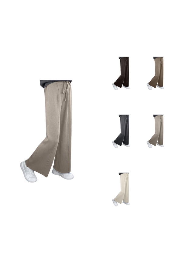 Elegant Knit Wide Leg Trousers, Women's Merino Wool Knitted Pants, High Waist Warm Casual Korean Style Autumn Winter Basic Soft Comfortable Pants