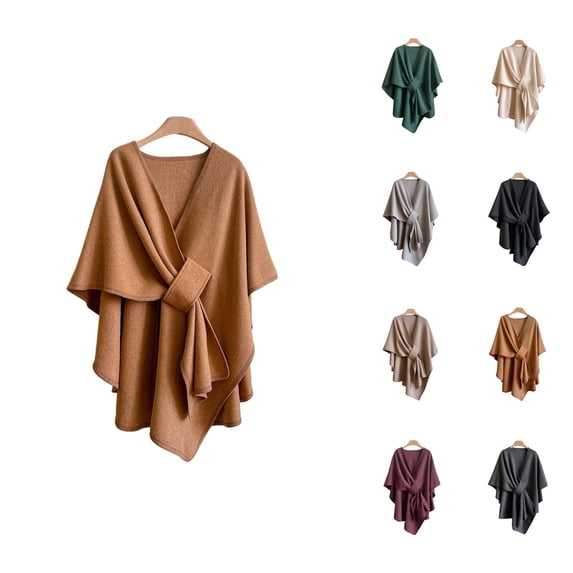 Elegant Knitted Cape Wrap Shawl Cardigan, Soft Loose Fit Long Outerwear Cover Up for Women, Cross Front Poncho Sweater Topper for Fall Winter Evening Wear