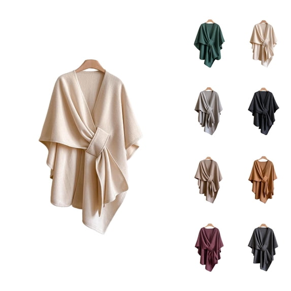 Elegant Knitted Cape Wrap Shawl Cardigan, Soft Loose Fit Long Outerwear Cover Up for Women, Cross Front Poncho Sweater Topper for Fall Winter Evening Wear