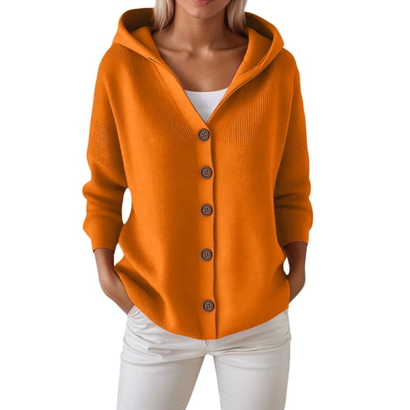 Elegant Knitted Hooded Cardigan Coat For Women Buttons Closure Casual Fashion Outerwear For Autumn Winter Seasons Women Casual Dress Sweater Long Sleeve Hoodie Womens Long Hooded Sweatshirt