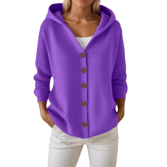 Elegant Knitted Hooded Cardigan Coat For Women Buttons Closure Casual Fashion Outerwear For Autumn Winter Seasons Women Casual Dress Sweater Long Sleeve Hoodie Womens Long Hooded Sweatshirt