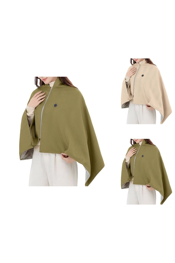 Elegant Knitted Women's Large Front Poncho Sweater Wrap Topper, Heated Thermal Zip-Up Shawl Cape for Winter Fall, Soft Cozy Multifunction Warm Blanket for Office