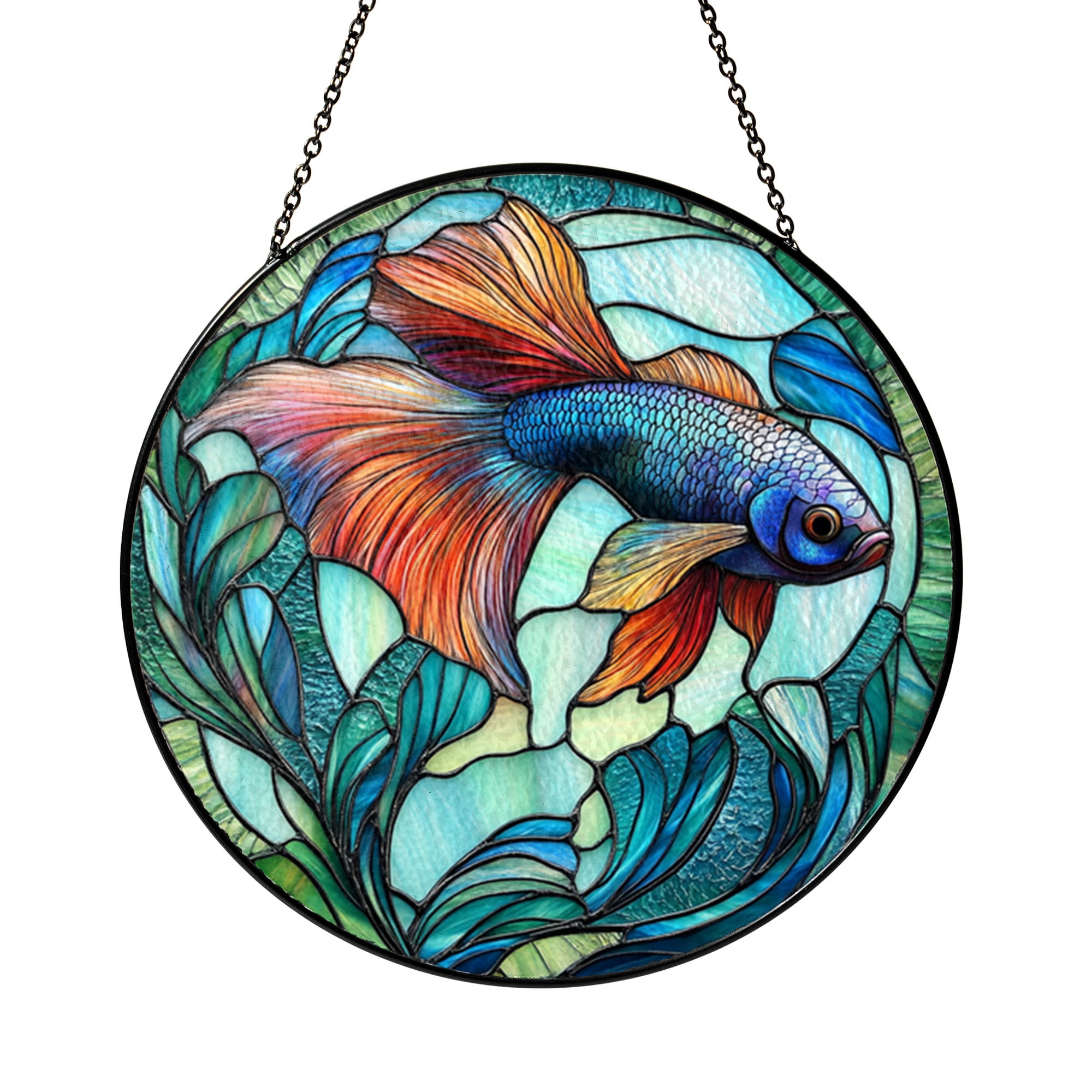 Curated visual reference: Visual Reference: Elegant Koi Fish Stained Glass Suncatcher Blue Green Underwater Window