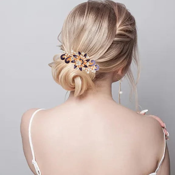 Elegant Korean Style Layered Rhinestone Hair Clip Hand Painted Floral Design Hairpin for Women and Girls