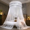 thumbnail image 1 of Elegant Lace Bed Canopy with Ruffles, Breathable Mesh Netting for Mosquito & Light Blocking, Fits Queen King Twin Double Beds, Romantic Princess Bedroom Decor Canopy for Girls Women, 1 of 6