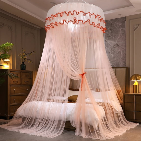 Elegant Lace Bed Canopy with Ruffles, Breathable Mesh Netting for Mosquito & Light Blocking, Fits Queen King Twin Double Beds, Romantic Princess Bedroom Decor Canopy for Girls Women