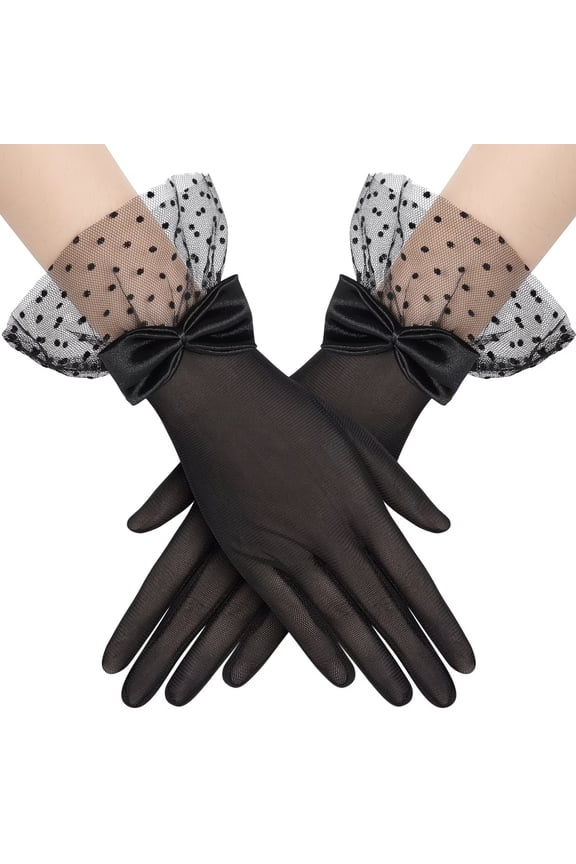 Elegant Lace Bow Short Gloves for Women - 2pcs Set - Perfect for Weddings and Special Events