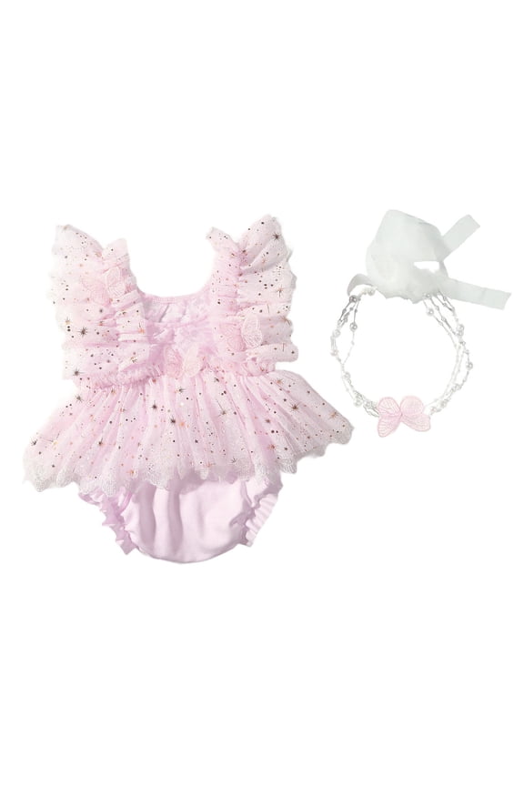 Elegant Lace Butterfly Photography Romper for Newborns Girls Soft Polyester Baby Photoshoots Dress Outfit 0-1 Month