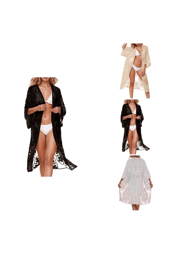 Elegant Lace Cardigan Cover Up for Women Floral Crochet Sheer Beach Kimono, Lightweight & Comfortable Summer Swimwear Accessory