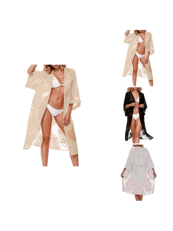 Elegant Lace Cardigan Cover Up for Women Floral Crochet Sheer Beach Kimono, Lightweight & Comfortable Summer Swimwear Accessory