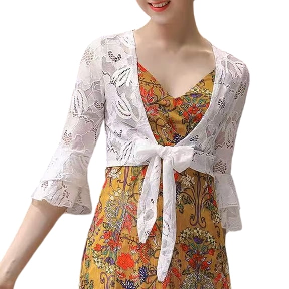 Elegant Lace Cardigan Tie Shawl Bridal Scarf Capelet For Wedding Dresses Evening Gowns Event