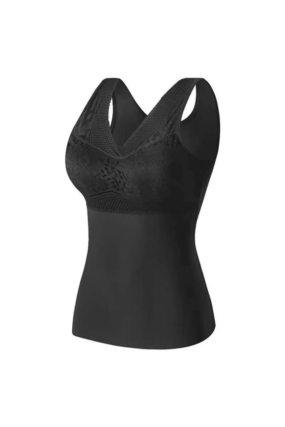 Elegant Lace Detail Winter Bra: Ultra-Soft Double-Sided Velvet for Maximum Warmth, Seamless Wirefree Support Vest, Cozy and Stylish Cold Weather Underwear,Black XL