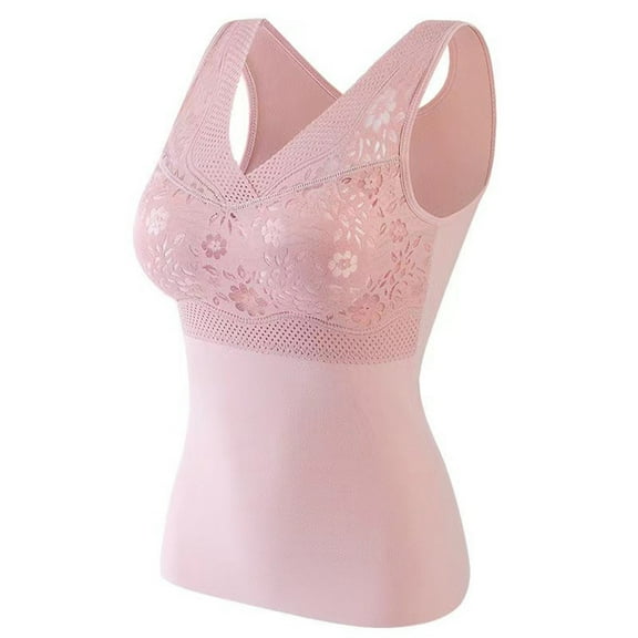 Elegant Lace Detail Winter Bra: Ultra-Soft Double-Sided Velvet for Maximum Warmth, Seamless Wirefree Support Vest, Cozy and Stylish Cold Weather Underwear,Pink 3XL
