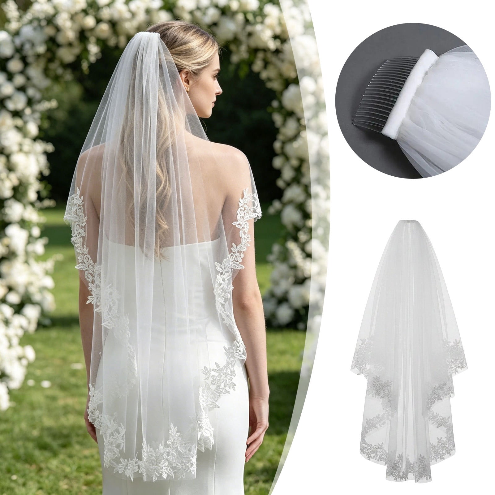 White Elegant Veil Headband Elegant White Veil Headband main image 2