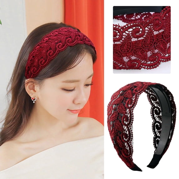 Elegant Hair Accessories Wide Headband with Teeth High Toughness Stable Fixing Delicate Lace Embroidery for Women Party Use