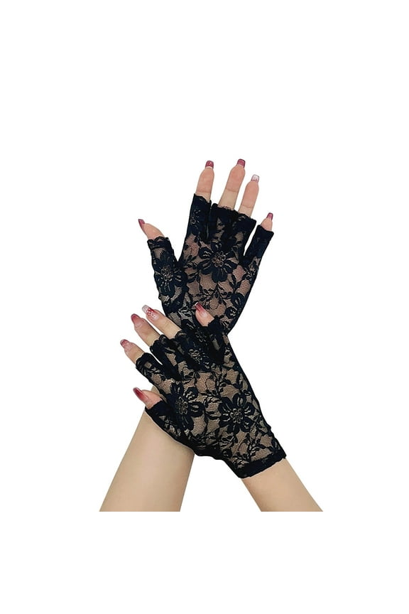 Elegant Lace Fingerless Gloves Set of 2 Floral Embroidery Evening Gloves for Wedding Party Costume Accessories Vintage Style Handwear