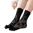 thumbnail image 1 of Elegant Lace Five-Toe Socks for Women - Thin, Breathable, Hollow Out, Ruffle Trim, Crew Length, College Style Fashion, 1 of 7