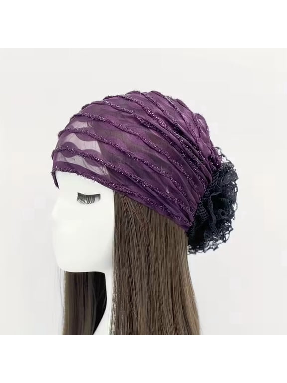 Elegant Lace Flower Hijab Cap Stretchy Breathable Hair Cover for Women