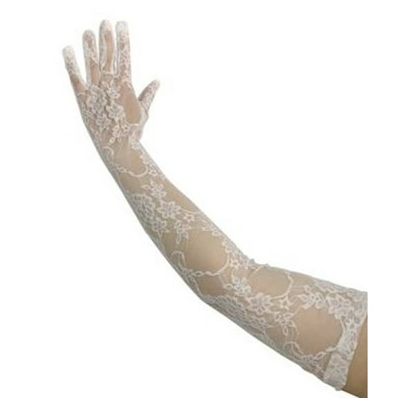 Elegant Lace Gloves - 23" Long - Prom Bridal Dance - Adult Teen - White