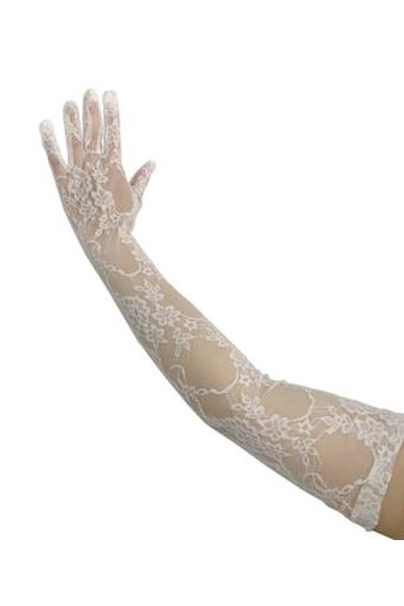 Elegant Lace Gloves - 23" Long - Prom Bridal Dance - Adult Teen - White